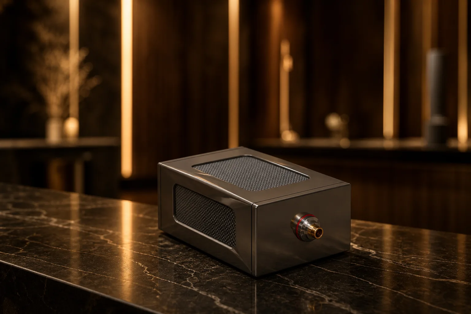 Montelar Audio Signal Processor в тёплой комнате прослушивания, золотой свет