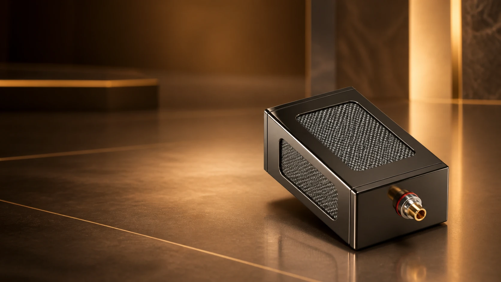 Montelar Audio Signal Processor — аналоговый модуль на тёплом архитектурном фоне